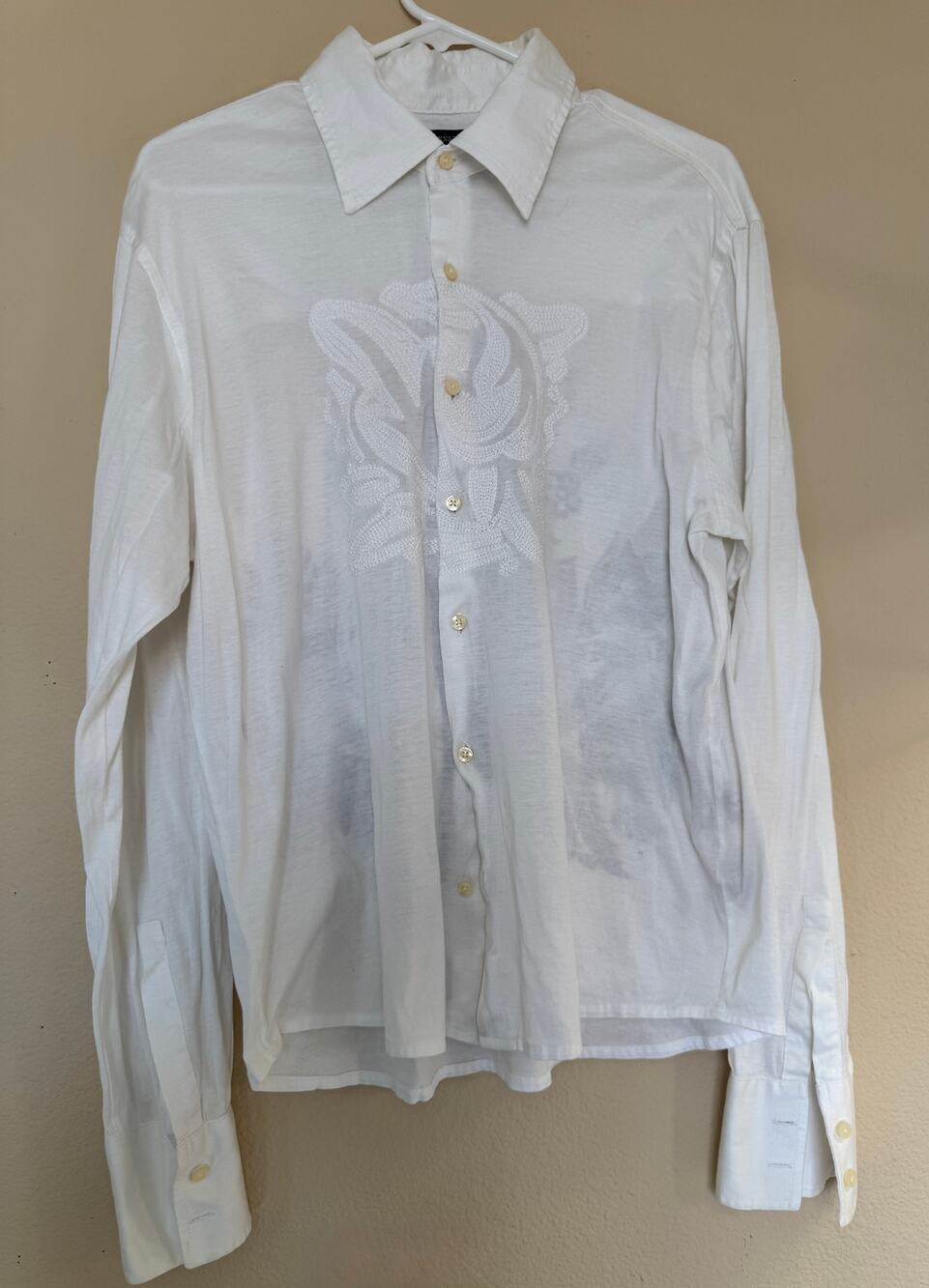 Kenneth Cole New York Men’s White Embroidered Button Down Shirt Large